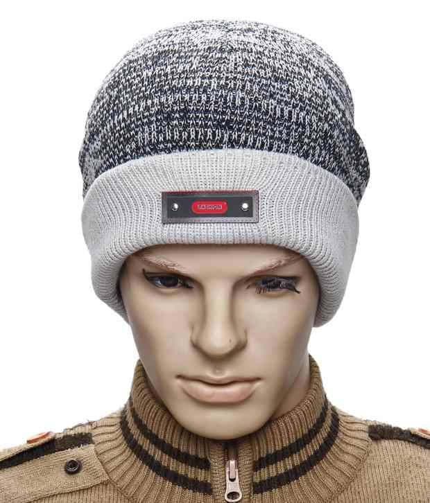     			Bizarro.in Casual Grey Border Woolen Cap For Men