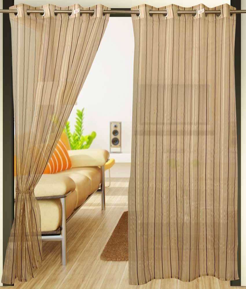 Home Candy Beige Fancy Net Door Curtains - 7-ft Set of 2 Stripes Beige Home Candy Beige Fancy Net Door Curtains - 7-ft Set of 2 Stripes Beige