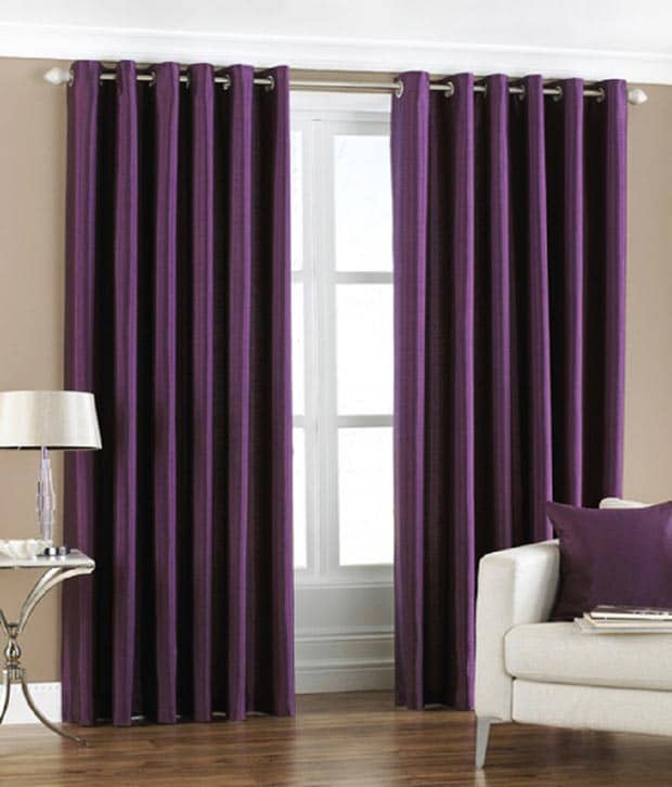 Homefab India Plain Semi-Transparent Eyelet Door Curtain 7ft (Pack of 2) - Purple