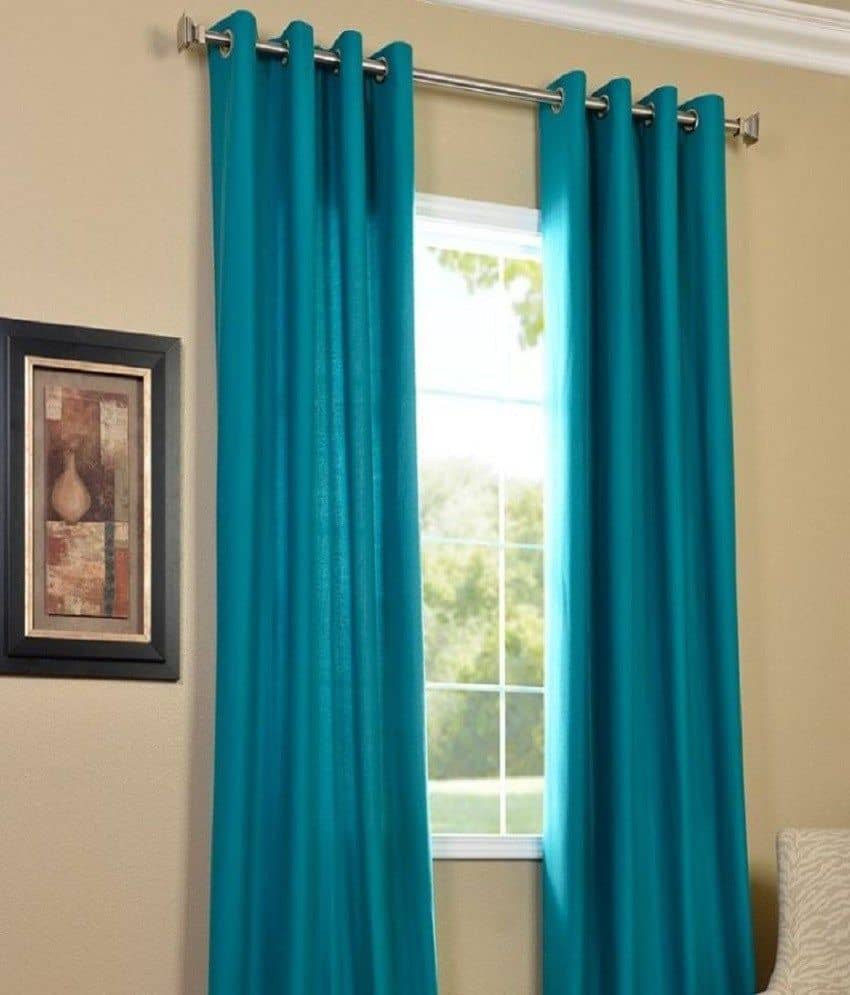Homefab India Plain Semi-Transparent Eyelet Long Door Curtain 8ft (Pack of 2) - Aqua