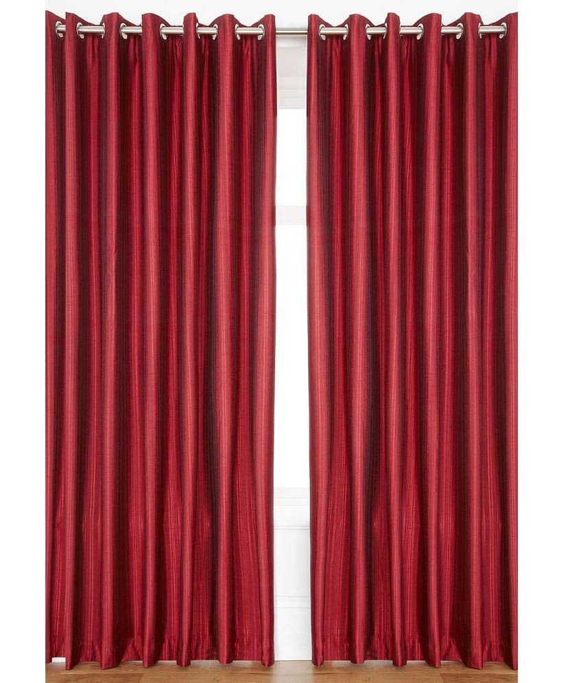 Homefab India Plain Semi-Transparent Eyelet Door Curtain 7ft (Pack of 2) - Indian Red