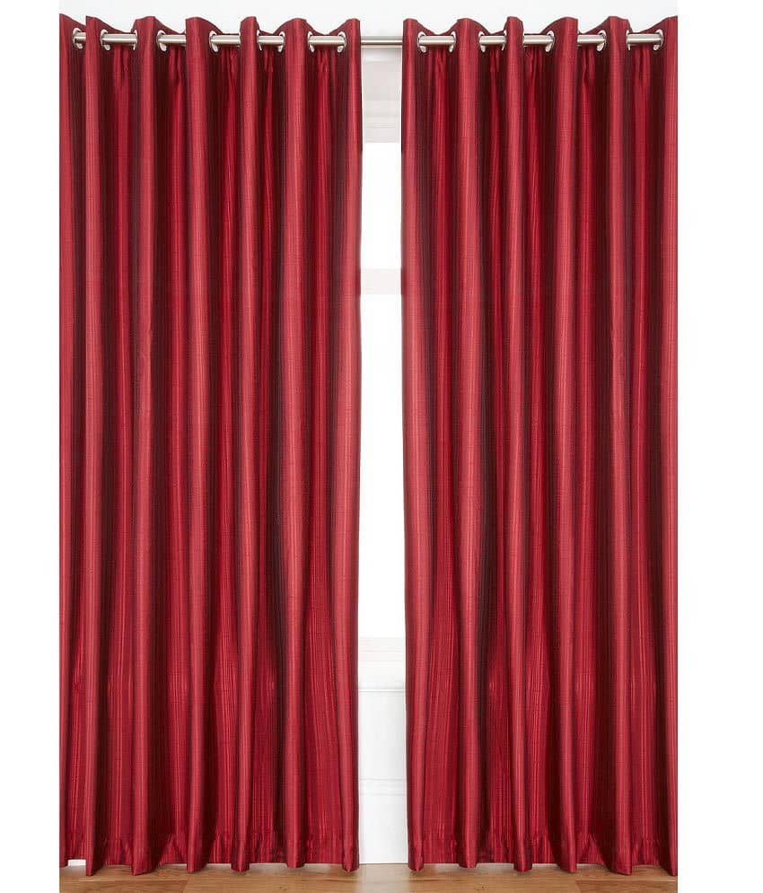 Homefab India Plain Semi-Transparent Eyelet Door Curtain 7ft (Pack of 2) - Indian Red