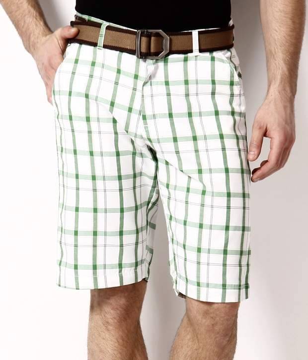     			British Terminal Green and White Checkered Bermuda