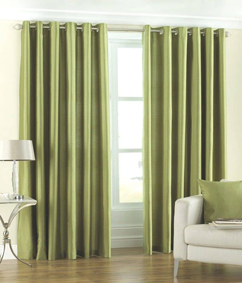 Homefab India Plain Semi-Transparent Eyelet Long Door Curtain 9ft (Pack of 2) - Green