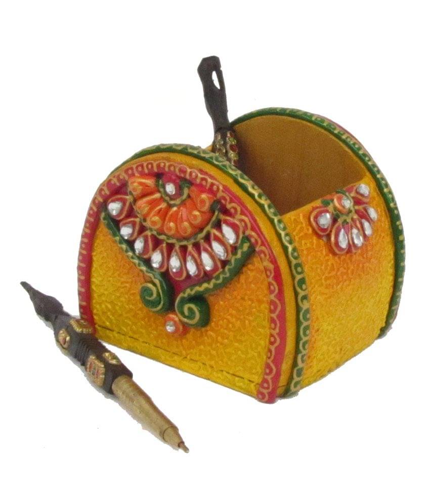     			eCraftIndia Papier-Mache Round Pen Stand