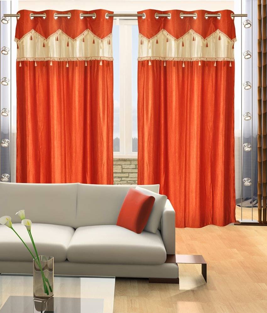 Home Candy Set of 2 Door Eyelet Curtains Contemporary Orange Home Candy Set of 2 Door Eyelet Curtains Contemporary Orange