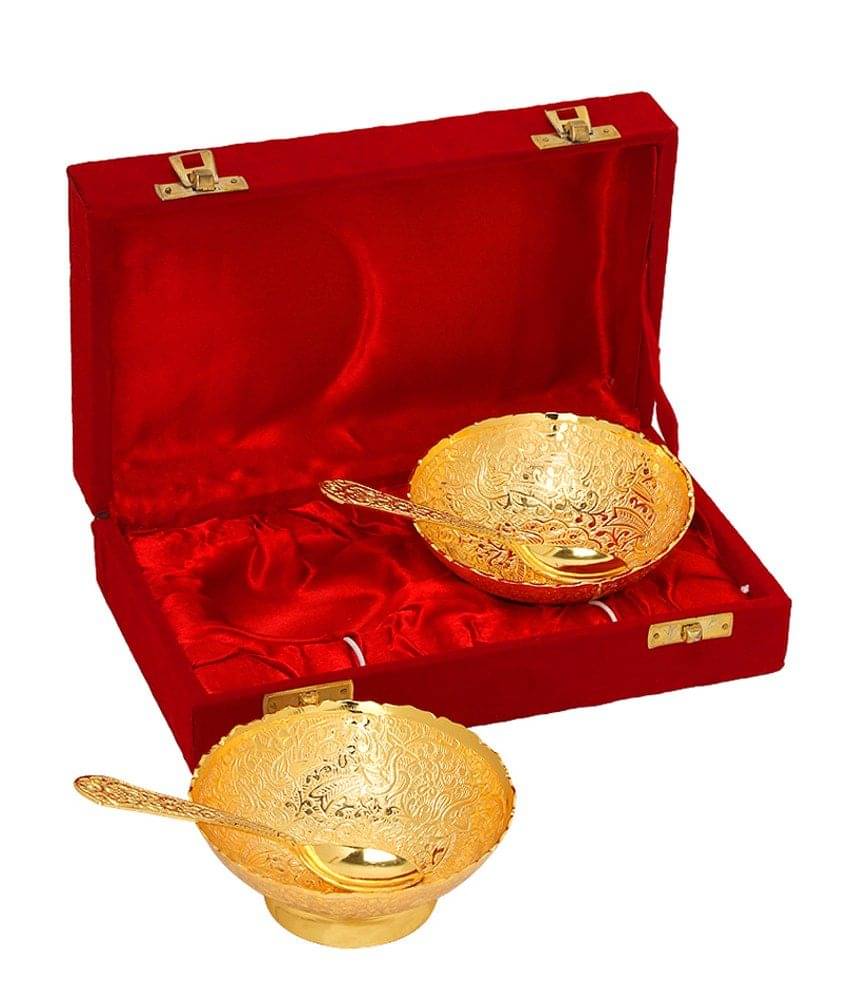    			Rangsthali Peacock Designer Gold Plated Brass Bowl Set (4 Pcs)