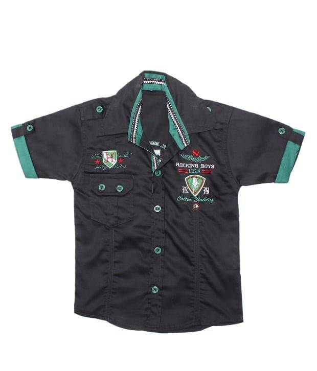     			British Terminal Pack of 1 Boys 100% Cotton Half Sleeves Shirt ( Black )