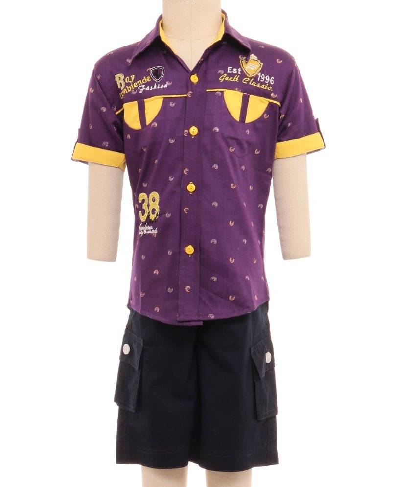     			British Terminal Pack of 1 Boys 100% Cotton Half Sleeves Shirt ( Purple )
