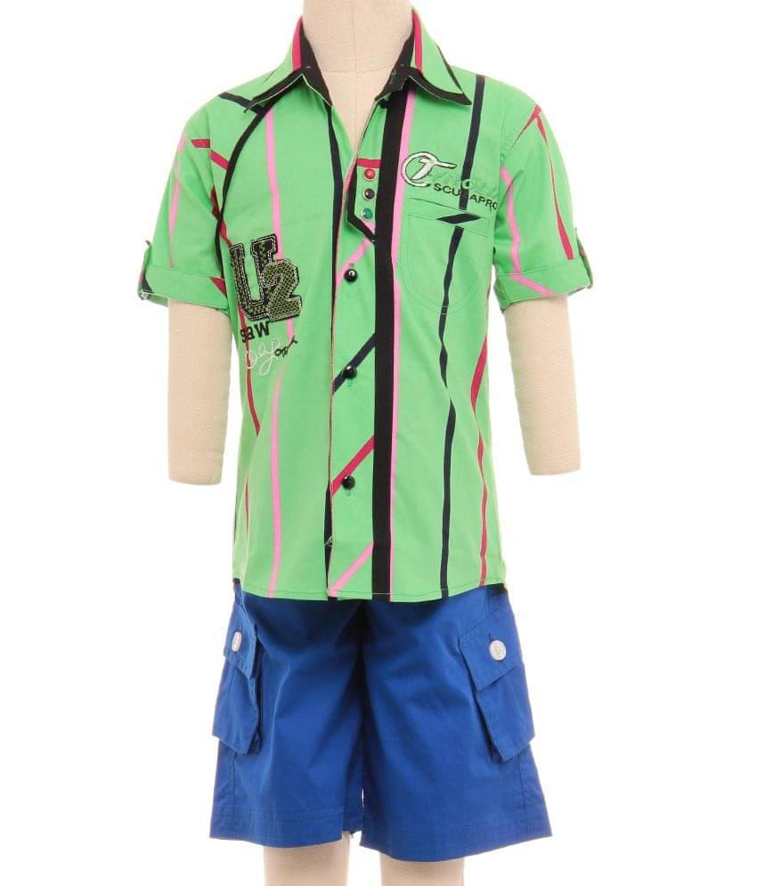     			British Terminal Pack of 1 Boys 100% Cotton Half Sleeves Shirt ( Green )