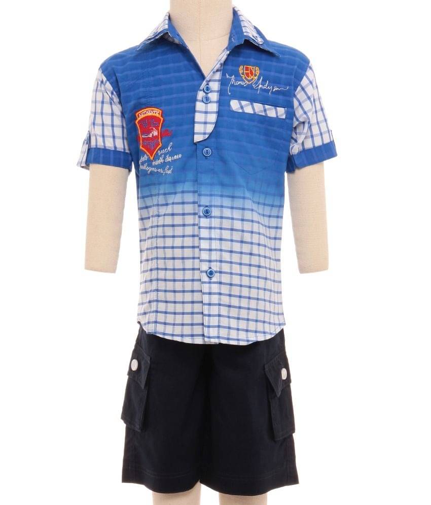     			British Terminal Pack of 1 Boys 100% Cotton Half Sleeves Shirt ( Blue )