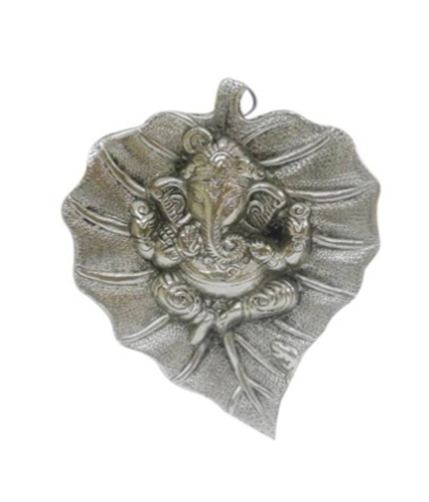     			eCraftIndia Silver Lord Ganesha On Leaf Metal Idol Showpiece