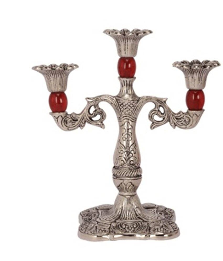     			eCraftIndia Silver-Toned Candle Stand Showpiece