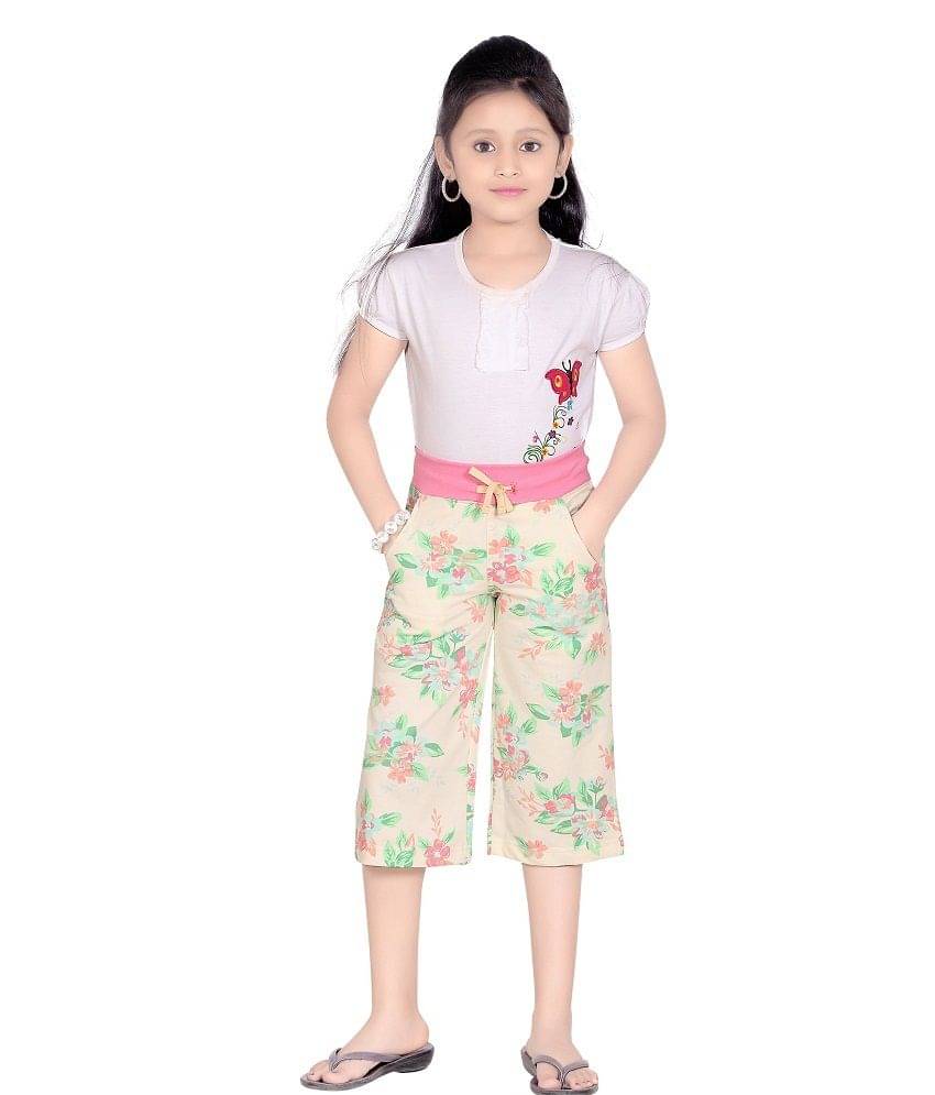     			Sini Mini Girls Cotton Capris ( White )