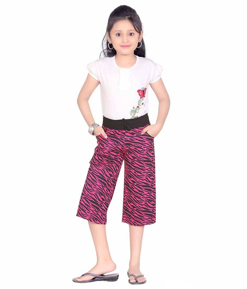 Sini Mini Pack of 1 Girls Cotton Capris ( Pink )