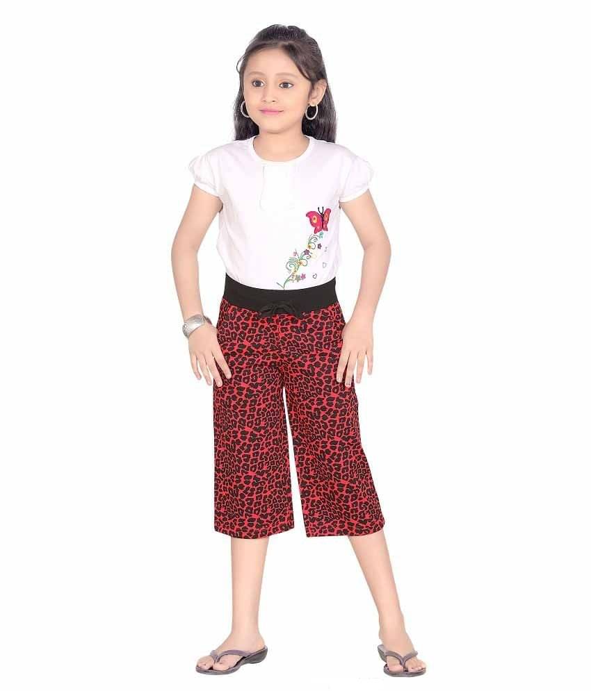     			Sini Mini Pack of 1 Girls Cotton Capris ( Red )