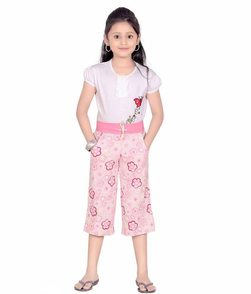 Sini Mini Girls Cotton Capris ( Pink )