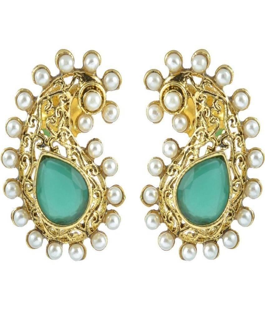     			The Jewelbox Pearl Emerald Paisley Diamond Earrings