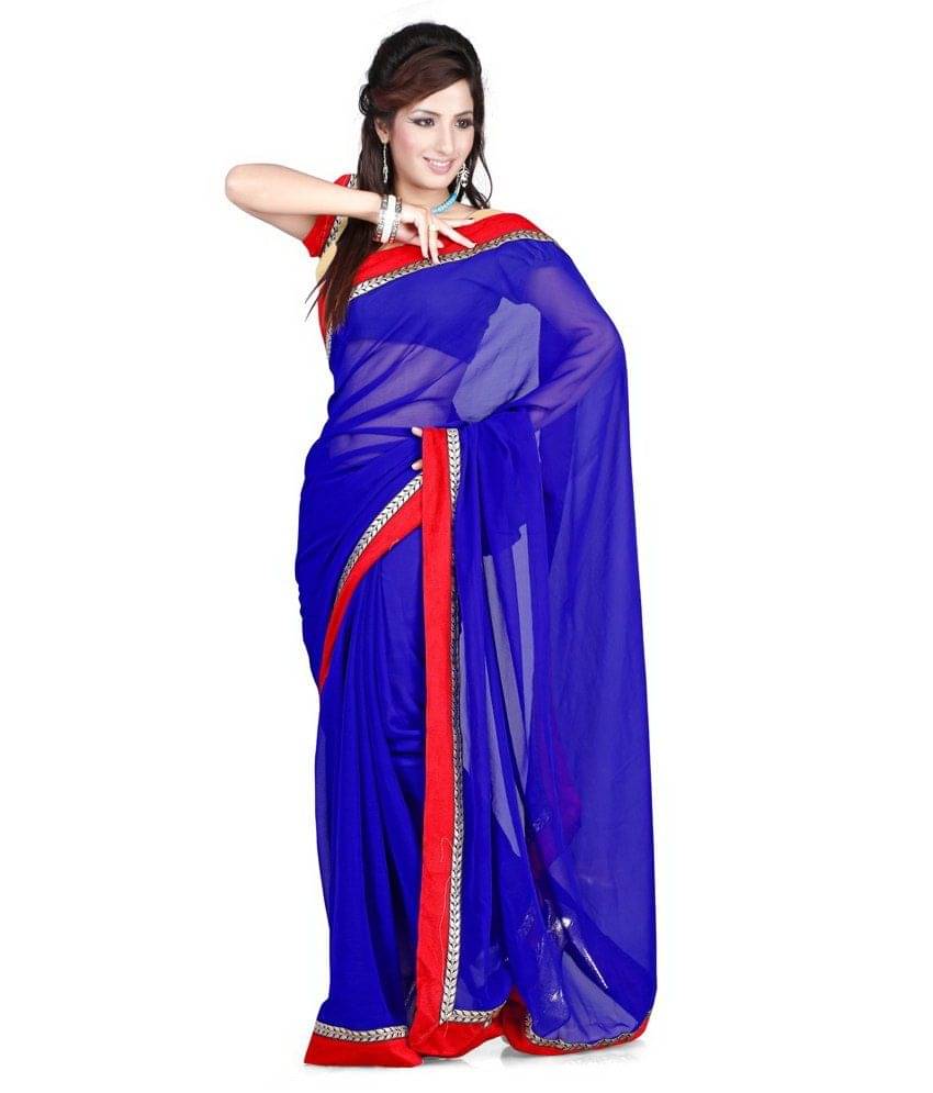 Sareeka Sarees Chiffon Saree With Unstitched Blouse Piece ( Blue ) Sareeka Sarees Chiffon Saree With Unstitched Blouse Piece ( Blue )