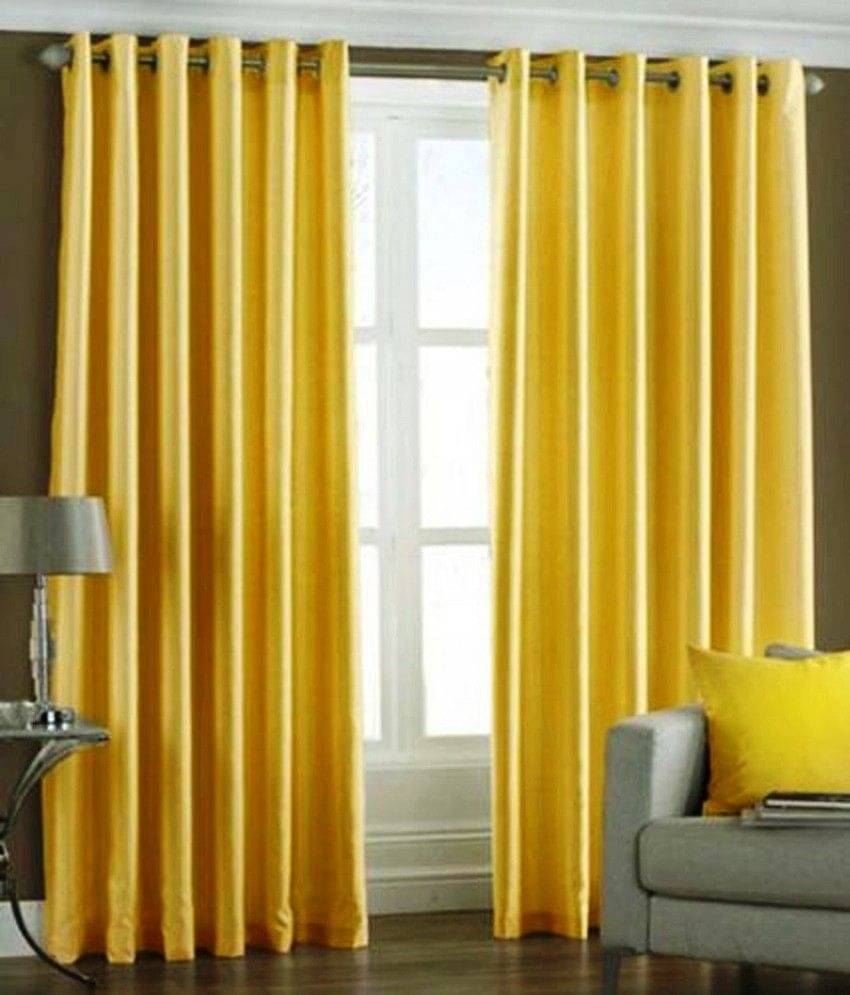     			Homefab India Plain Semi-Transparent Eyelet Long Door Curtain 9ft (Pack of 2) - Yellow