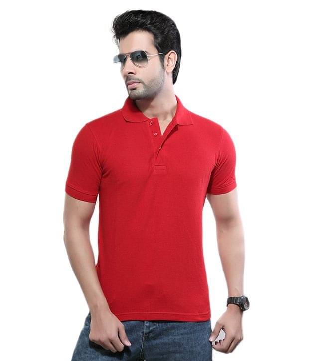     			Cometodo Red Half Solid Polo T-Shirt