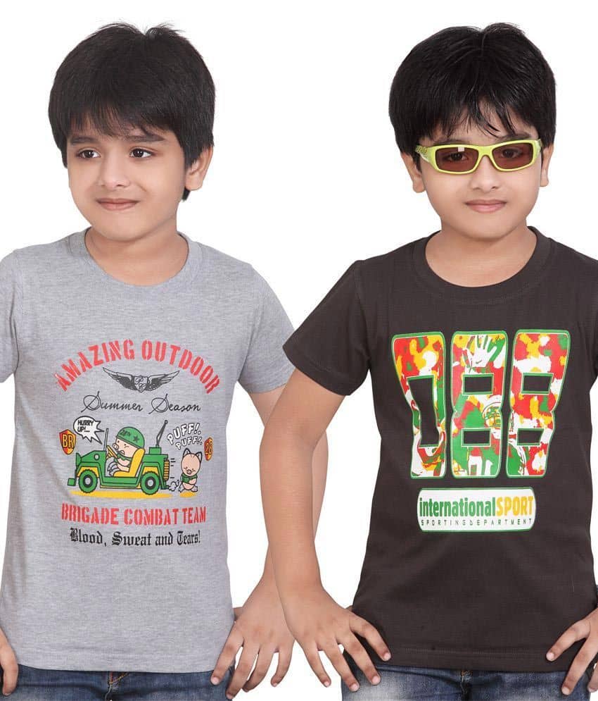 Dongli Pack of 1 Boys Cotton T-Shirt ( Grey )