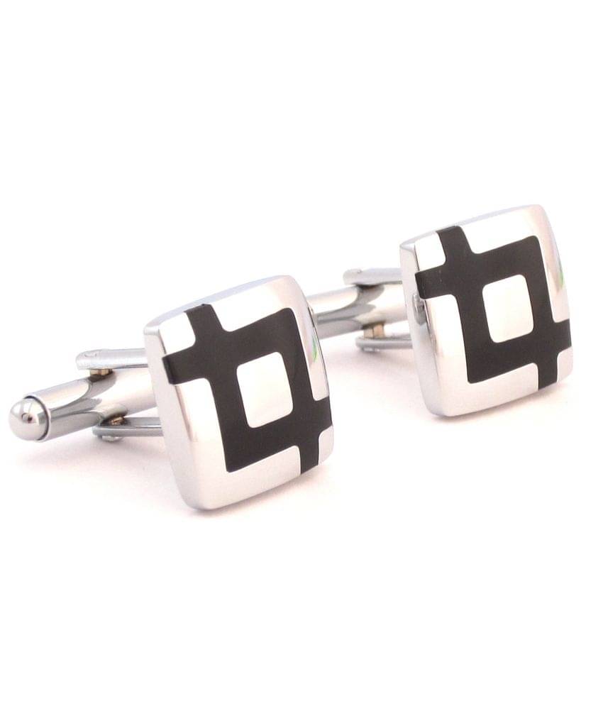     			The Jewelbox Square Black Checks Matte Silver Cufflink