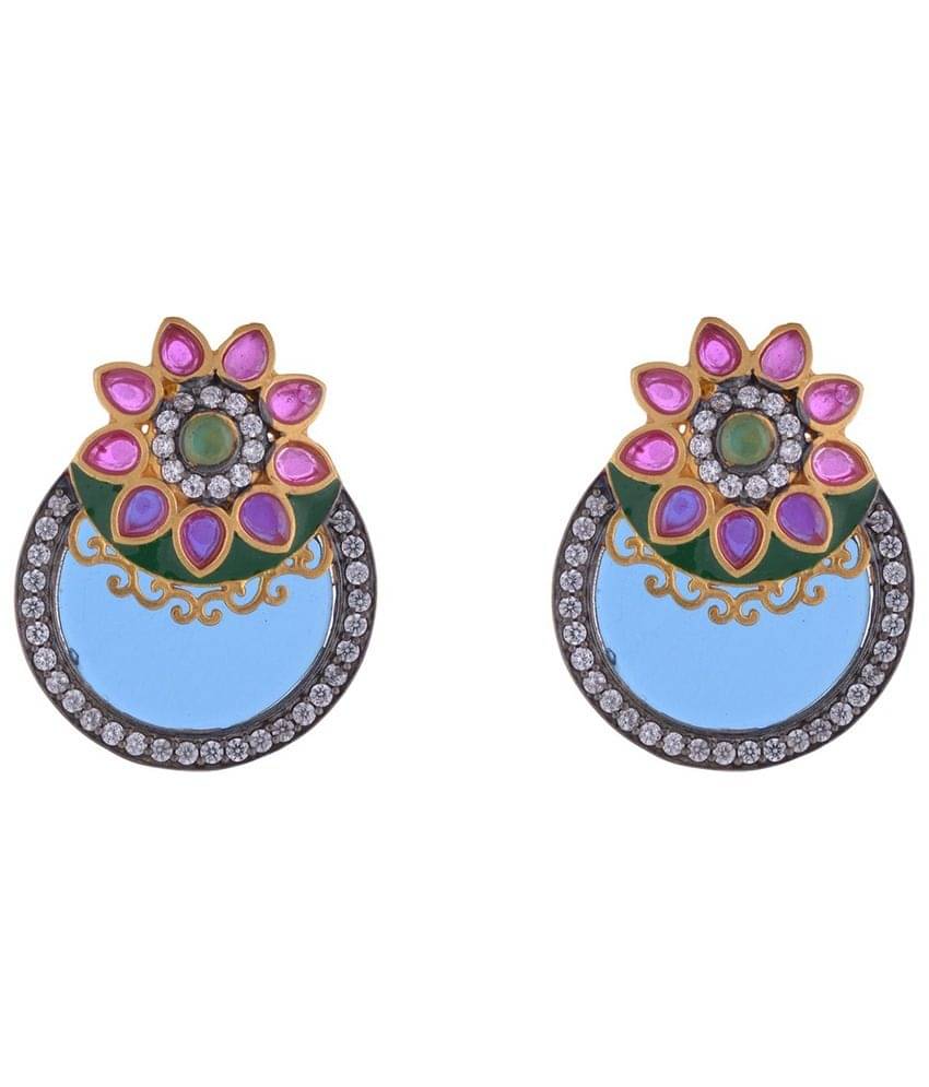 The Jewelbox Gold Plated Designer Blue Green Red American Diamond Victorian Earring The Jewelbox Gold Plated Designer Blue Green Red American Diamond Victorian Earring