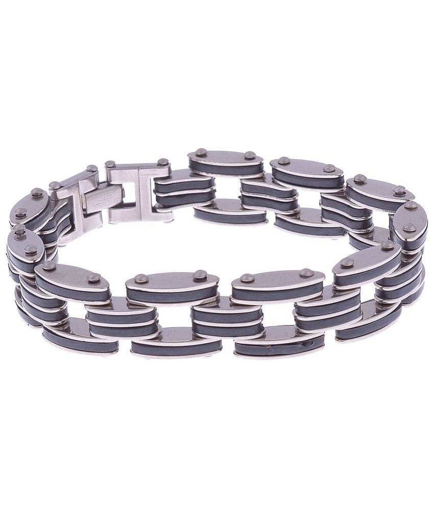 The Jewelbox Mens Biker Macho Black Rubber And Stainless Steel Cycle Chain Bracelet The Jewelbox Mens Biker Macho Black Rubber And Stainless Steel Cycle Chain Bracelet