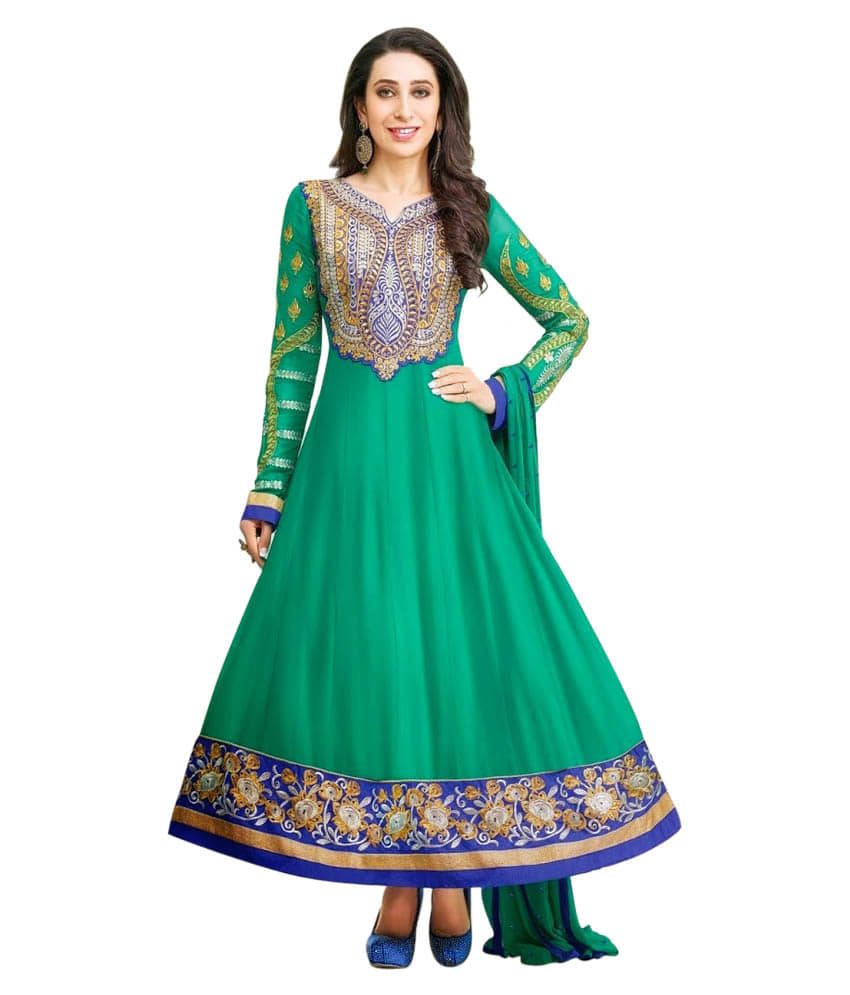 Eliza 3 Green Georgette Anarkali Unstitched Dress Material - Unstitched Fabrics | Buy online on ZillyBuy