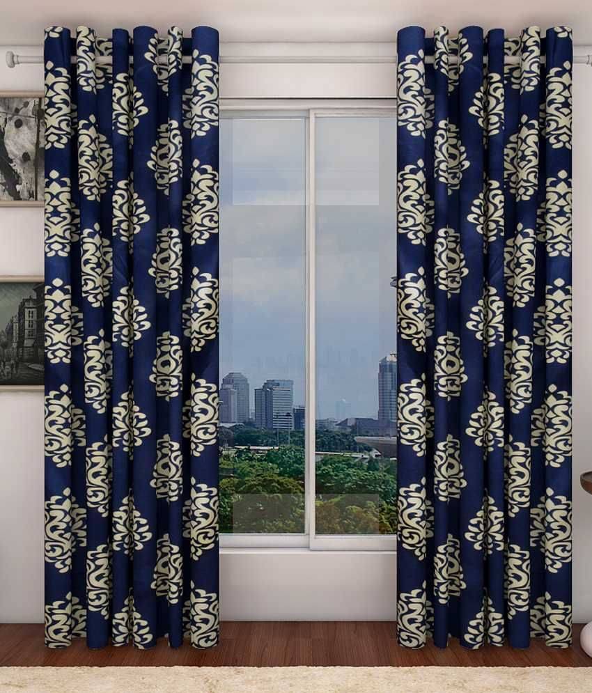     			Home Candy Set of 2 Door Eyelet Curtains Printed Blue