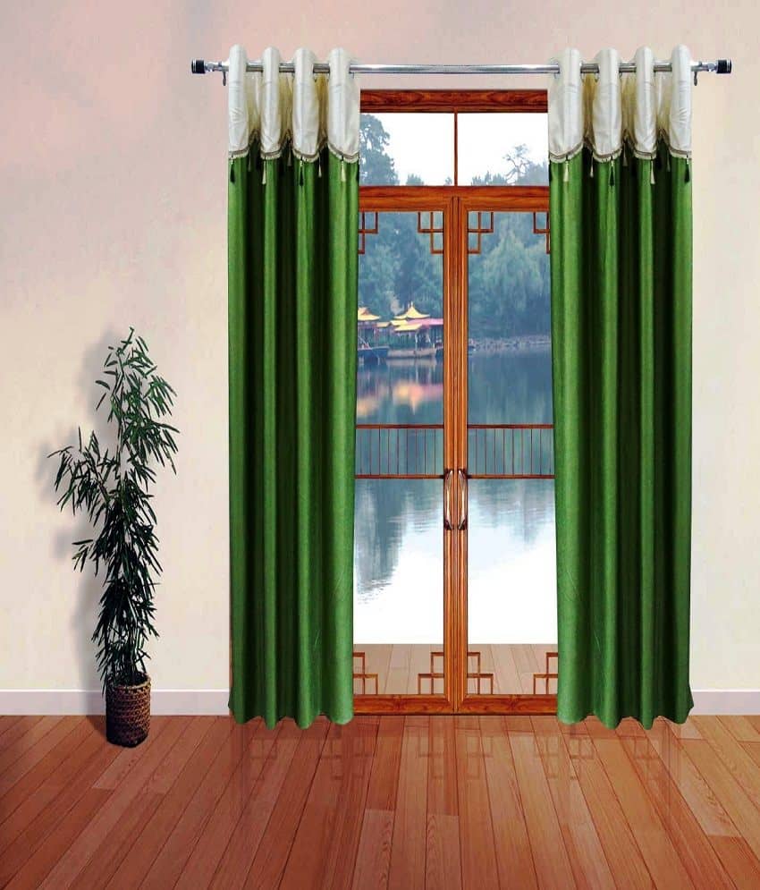 Homefab India Plain Semi-Transparent Eyelet Door Curtain 7ft (Pack of 2) - Green