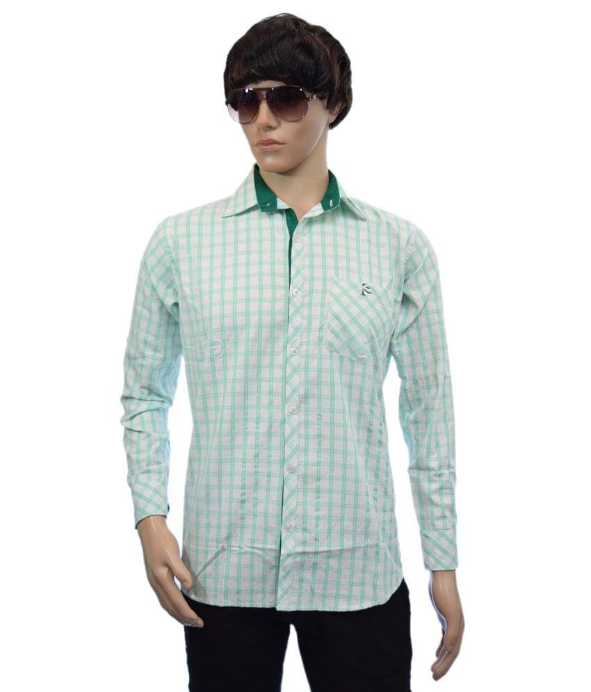     			British Terminal Green Cotton Slim Fit Checks Shirt