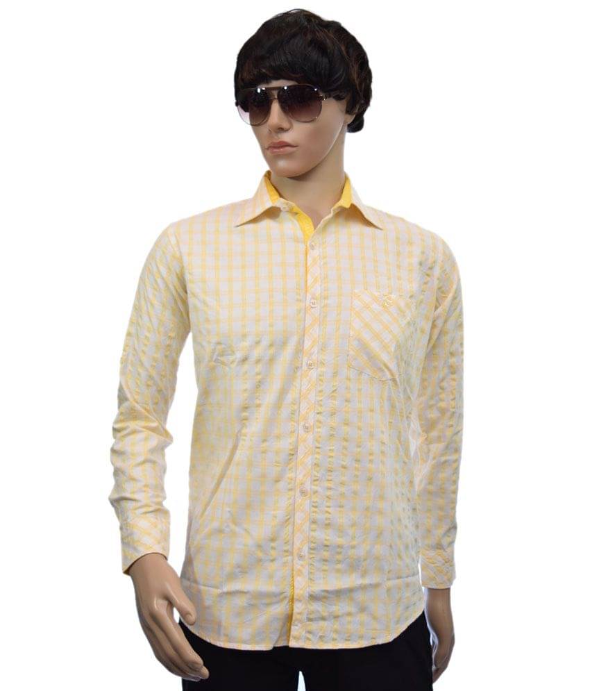     			British Terminal Yellow Cotton Slim Fit Checks Shirt