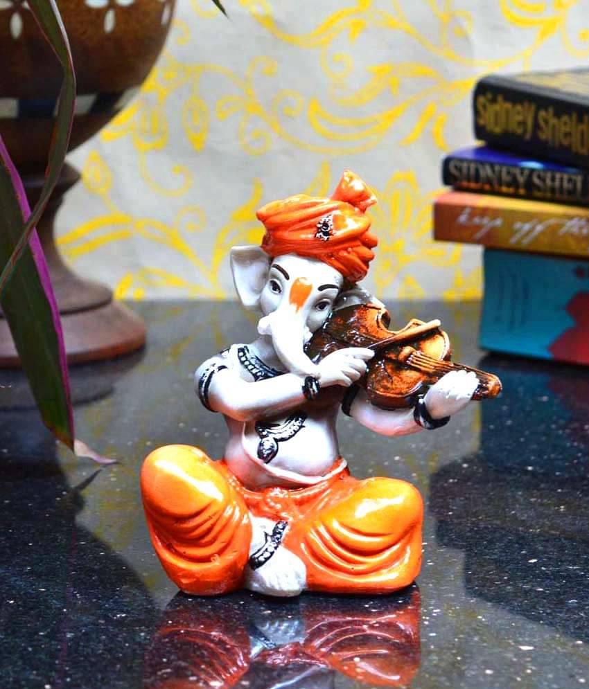 eCraftIndia White & Orange Lord Ganesha Playing Violin Idol Showpiece eCraftIndia White & Orange Lord Ganesha Playing Violin Idol Showpiece