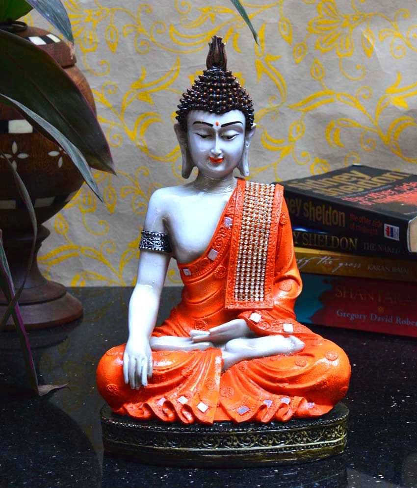 eCraftIndia Orange & White Textured Meditating Buddha Polyresin Idol Showpiece eCraftIndia Orange & White Textured Meditating Buddha Polyresin Idol Showpiece