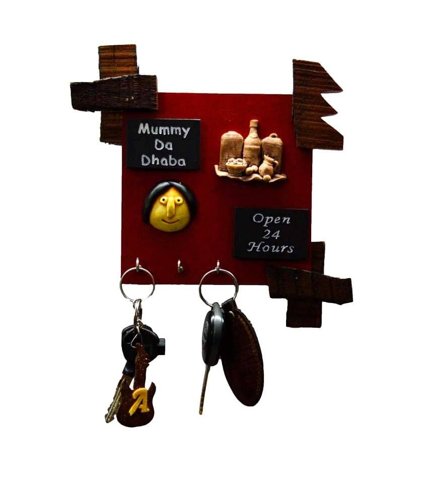 eCraftIndia Red & Brown Handcrafted Mummy Da Dhaba Key Holder     			eCraftIndia Red & Brown Handcrafted Mummy Da Dhaba Key Holder