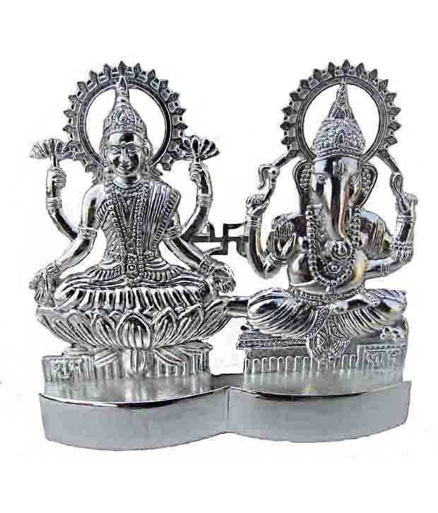     			eCraftIndia White Metal Statue of Laxmi and Ganesha