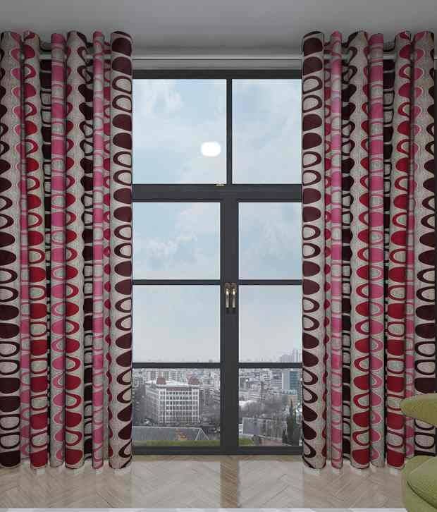     			Home Candy Set of 2 Door Eyelet Curtains Geometrical Multi Color