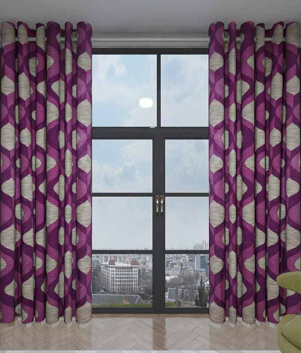     			Home Candy Set of 2 Door Eyelet Curtains Geometrical Purple