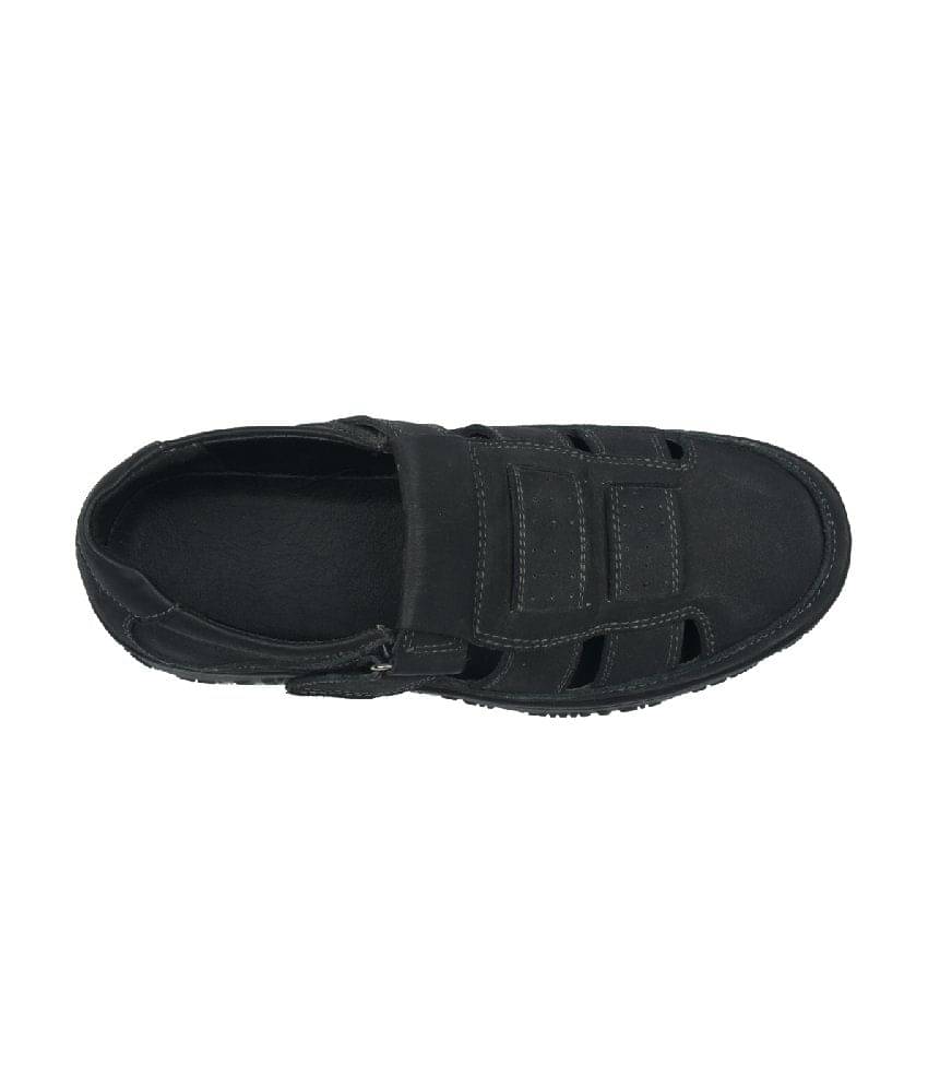 KHADIM British Walkers Black Leather Sandals