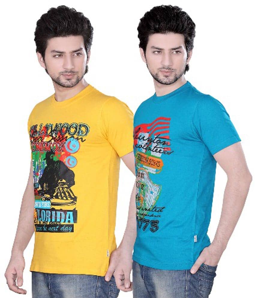 Zebu Pack of 2 Cotton Regular Fit Men's T-Shirt ( Multicolor )