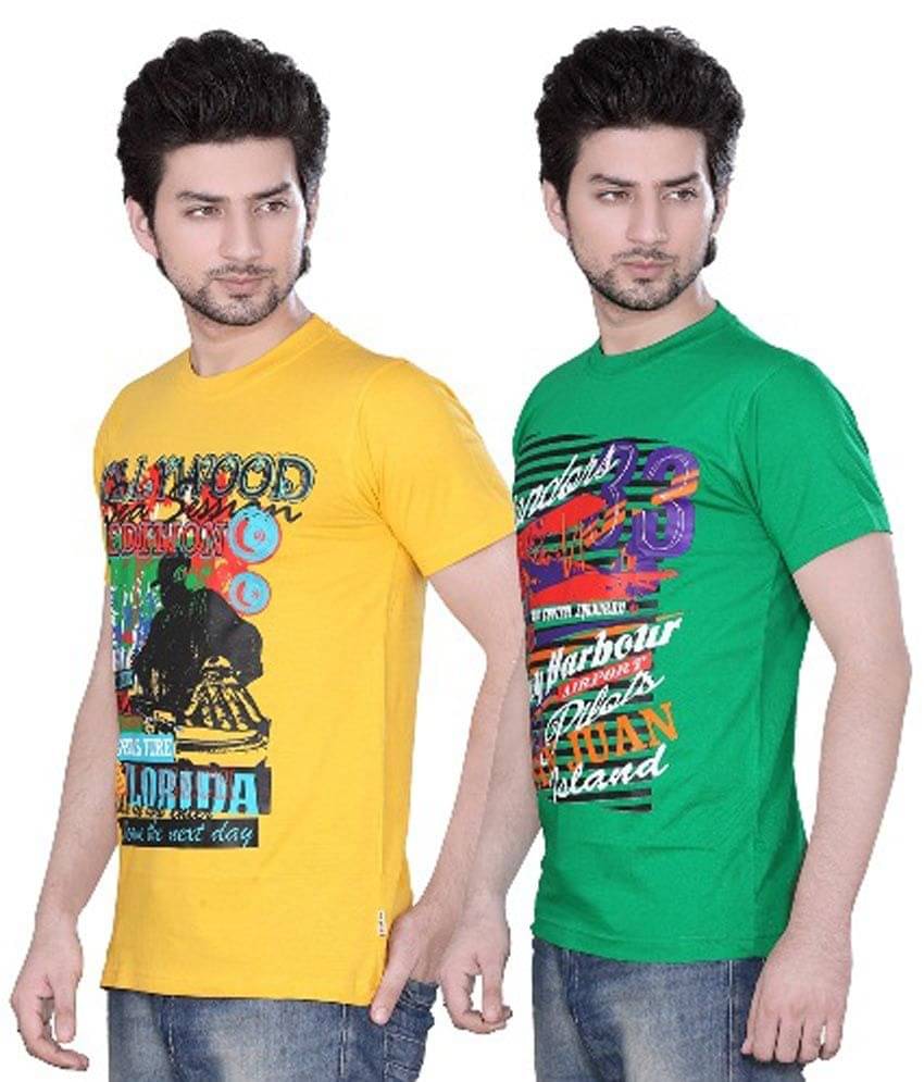 Zebu Pack of 2 Cotton Regular Fit Men's T-Shirt ( Yellow ) Zebu Pack of 2 Cotton Regular Fit Men's T-Shirt ( Yellow )