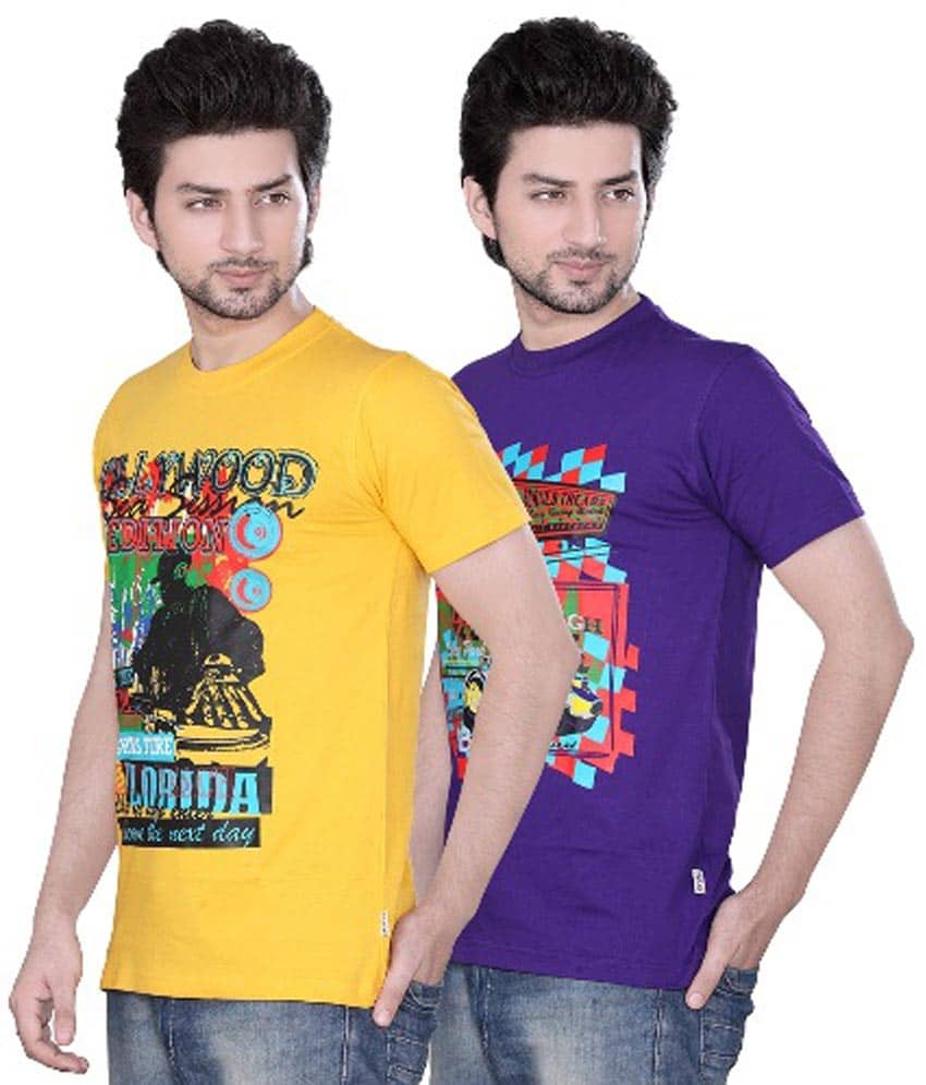 Zebu Pack of 2 Cotton Regular Fit Men's T-Shirt ( Multicolor )