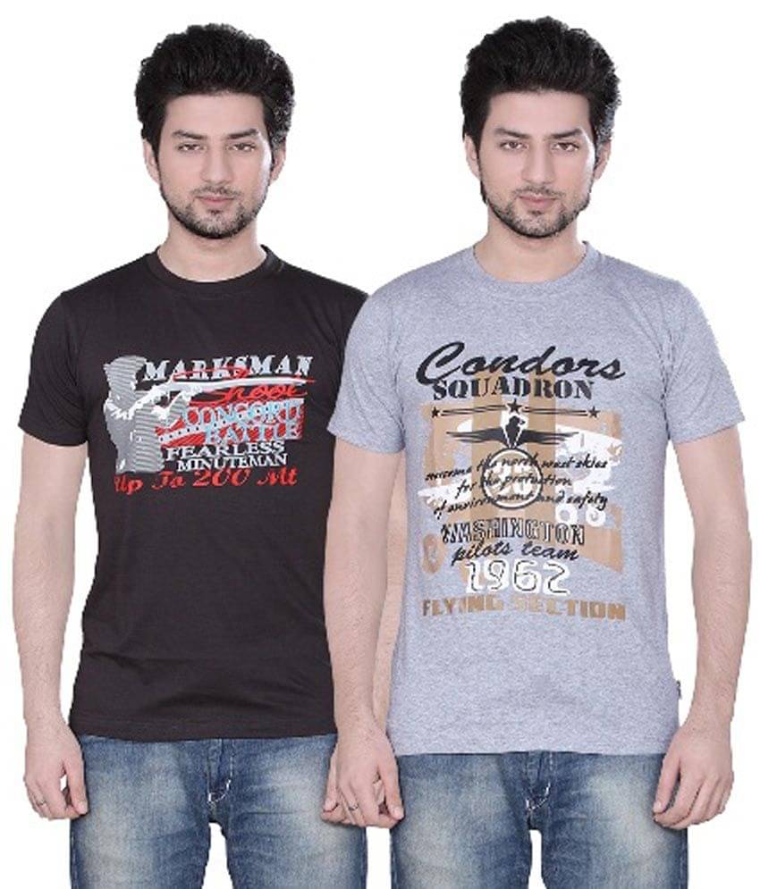 Zebu Pack of 2 Cotton Regular Fit Men's T-Shirt ( Grey ) Zebu Pack of 2 Cotton Regular Fit Men's T-Shirt ( Grey )