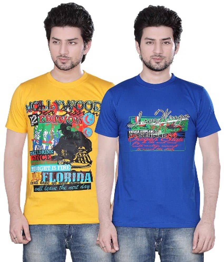 Zebu Pack of 2 Cotton Regular Fit Men's T-Shirt ( Multicolor )