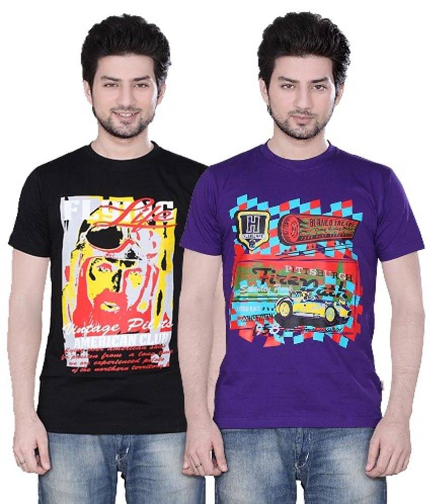 Zebu Pack of 2 Cotton Regular Fit Men's T-Shirt ( Multicolor ) Zebu Pack of 2 Cotton Regular Fit Men's T-Shirt ( Multicolor )