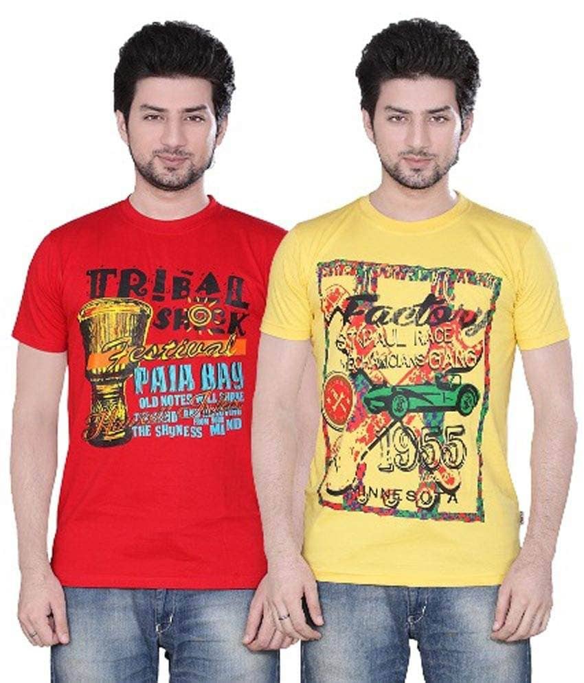Zebu Pack of 2 Cotton Regular Fit Men's T-Shirt ( Multicolor )