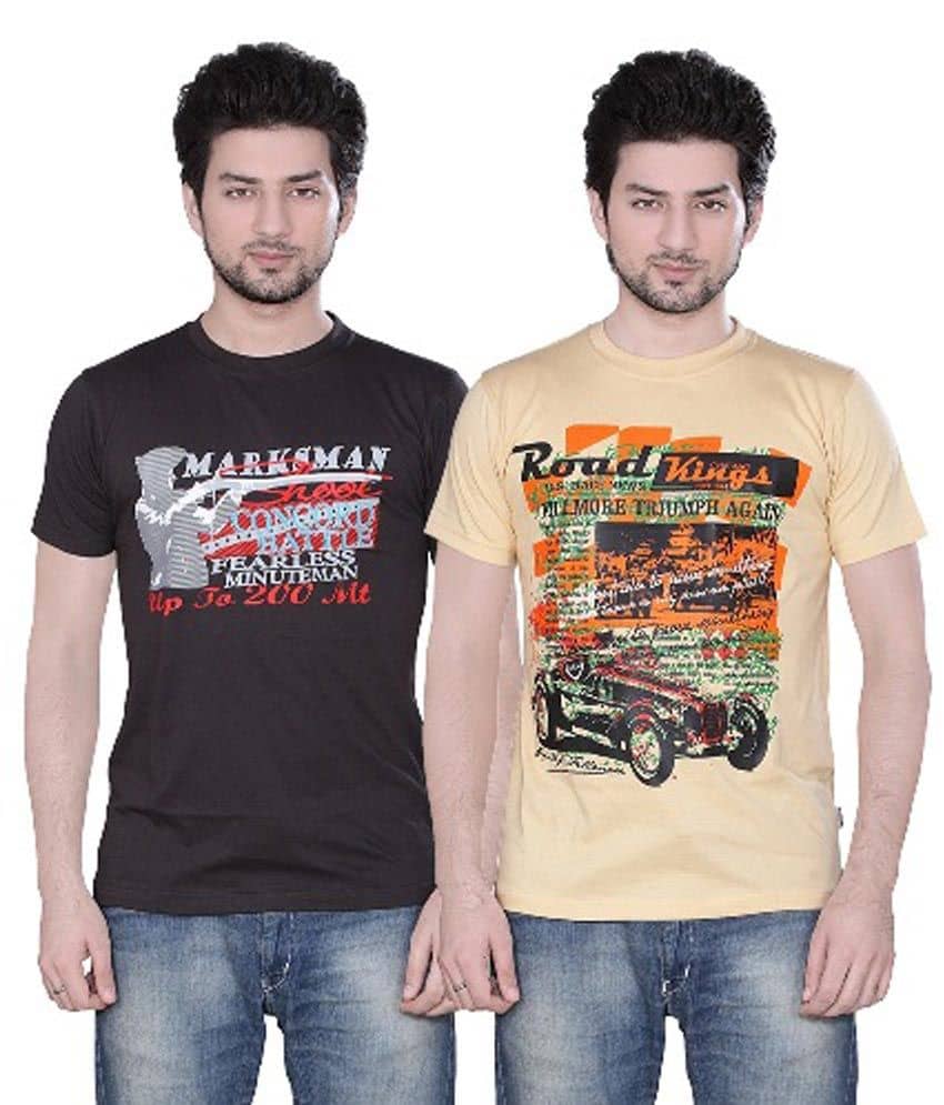 Zebu Pack of 2 Cotton Regular Fit Men's T-Shirt ( Multicolor )