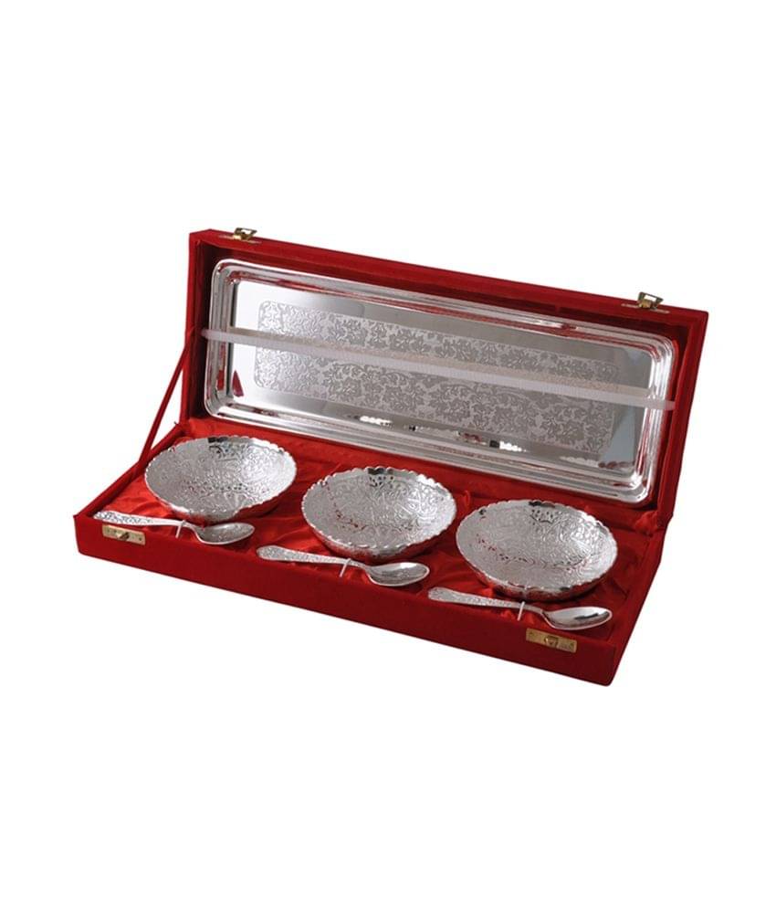     			Urban hemlet Silver Color Coating Decorative Bowl - Set Of 3